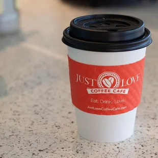 a coffee cup on a counter