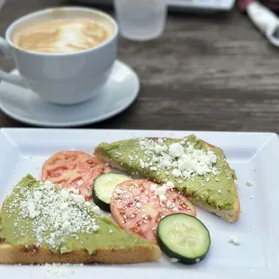 avocado toast with tomatoes and cucumbers