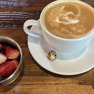 Latte and fruit cup