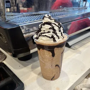 Mocha Frappe.
We also can White Chocolate, Caramel, the Cha Cha, the Coco Loco and a Toffee Coffee.