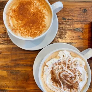 lumberjack latte + pumpkin latte