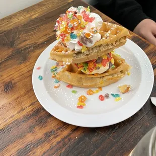 Fruity pebbles- kids were pumped to have ice cream for breakfast!