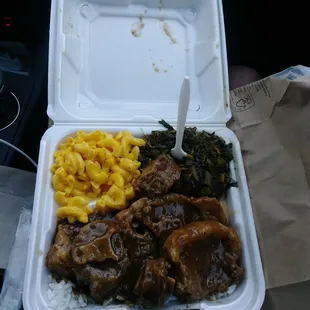 Oxtails, greens, Macaroni