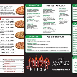 Just Pizza Menu