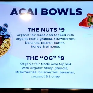 New menu items - Acai Bowls