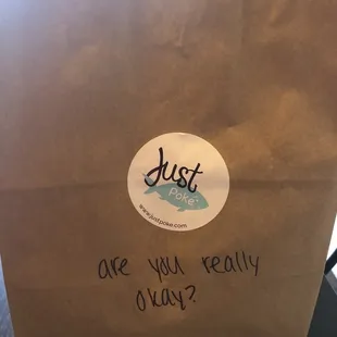 Cute caring message on the bag