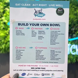 Build Your Own Bowl Menu