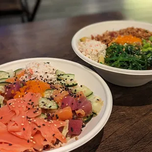 two bowls of food on a table