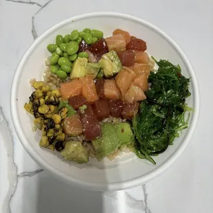 Ahi tuna and Salmon poke bowl