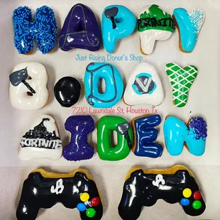 a variety of decorated donuts