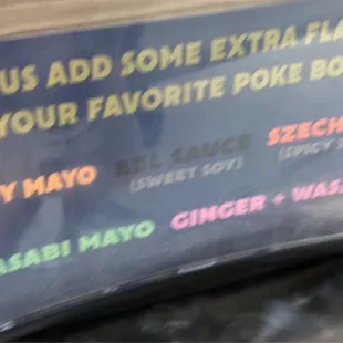 Sauces menu