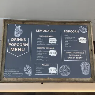 Lemonade and popcorn menu