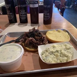 Brisket sandwich with potatoes salad and Coors light to wash. Smells delicious