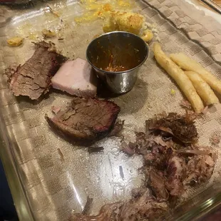 Remnants of brisket, pulled pork and smoked turkey. As you may have guessed from the photo, all were excellent!!!