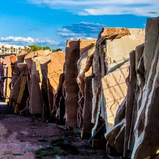 a large pile of wood