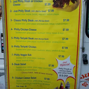 a menu for a fast food restaurant