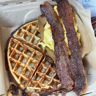 Chocolate Chip Waffle and Brown Sugar Pepper Bacon