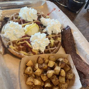 Lemon-berry Bliss, side of potatoes, side of brown sugar bacon