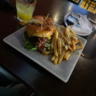 Built my own burger with garlic fries!