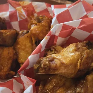 Cajun(lacks flavor) and habanero(typical vinegary, tabasco-type flavor. Was okay. Not spicy enough)