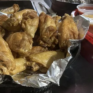 a basket of chicken wings