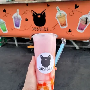 The "tuxedo mask" is a rose slushie. I added some rainbow jelly. It's very refreshing