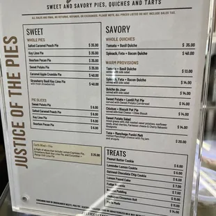 Current menu items with prices