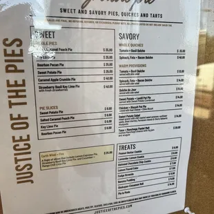 Current menu items with prices