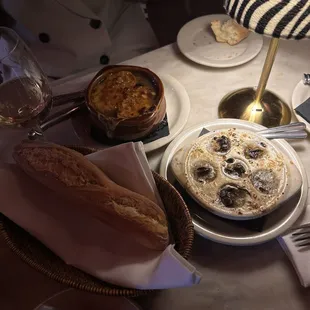 escargot and french onion soup