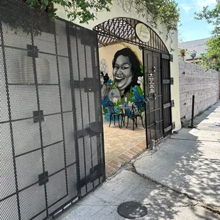 a mural of a woman&apos;s face on the side of a building