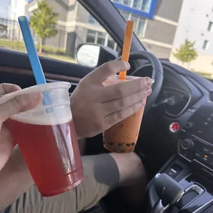 Strawberry green tea, and thai milk tea