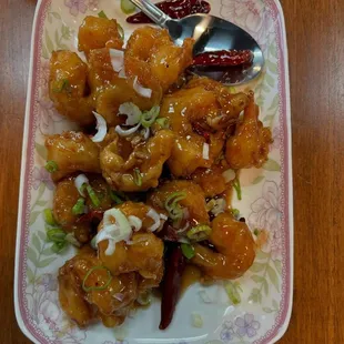 Gganpong shrimp (Shrimp with garlic sauce).  Not on menu but will make it if you ask.so yummy.