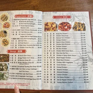 Menu - Appetizers, Soup, Chicken Dishes