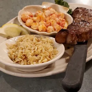 Steak and Kettle (strip steak with mini lobster tails)
