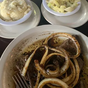 Liver &amp; Onions, mashed potatoes &amp; cabbage