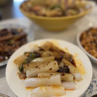 a variety of dishes on a table