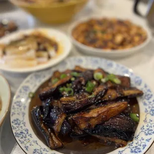 a variety of dishes on a table