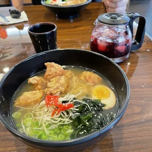 Chicken ramen and Red Sweet Tea