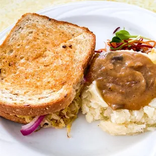 Reuben with side of mashed potatoes - ask for extra gravy!