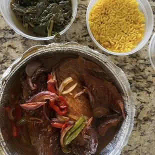 Turkey wings dinner with yellow rice n greens