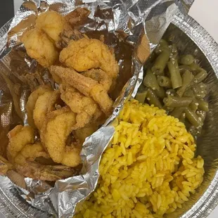 Fried Shrimp, Rice Pilaf, Green Beans