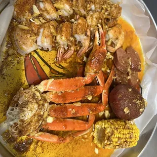 lobster, corn and potatoes