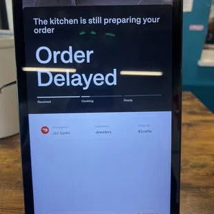 Showing on the screen at the 949 ruff location that my food is not ready. Nowhere on there says JZO sushi is no longer in business there