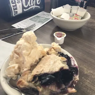 Delicious blueberry pie a la mode.