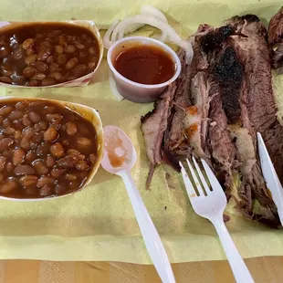 Excellent brisket &amp; we got double beans for the sides!!