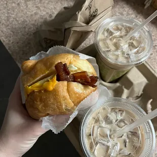 Bacon, Egg &amp; Cheese Croissant and K&amp;K Style Iced Coffee