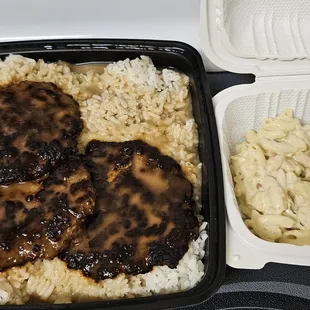 Hamburger steak (homemade patties) mac separate...
