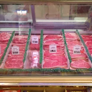 a display of raw meat