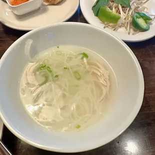 Pha ga (chicken soup) and pot stickers