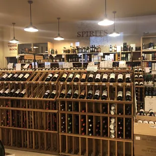 rows of wine bottles